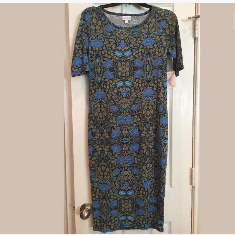 LuLaRoe Blue and Black Patterned Dress
